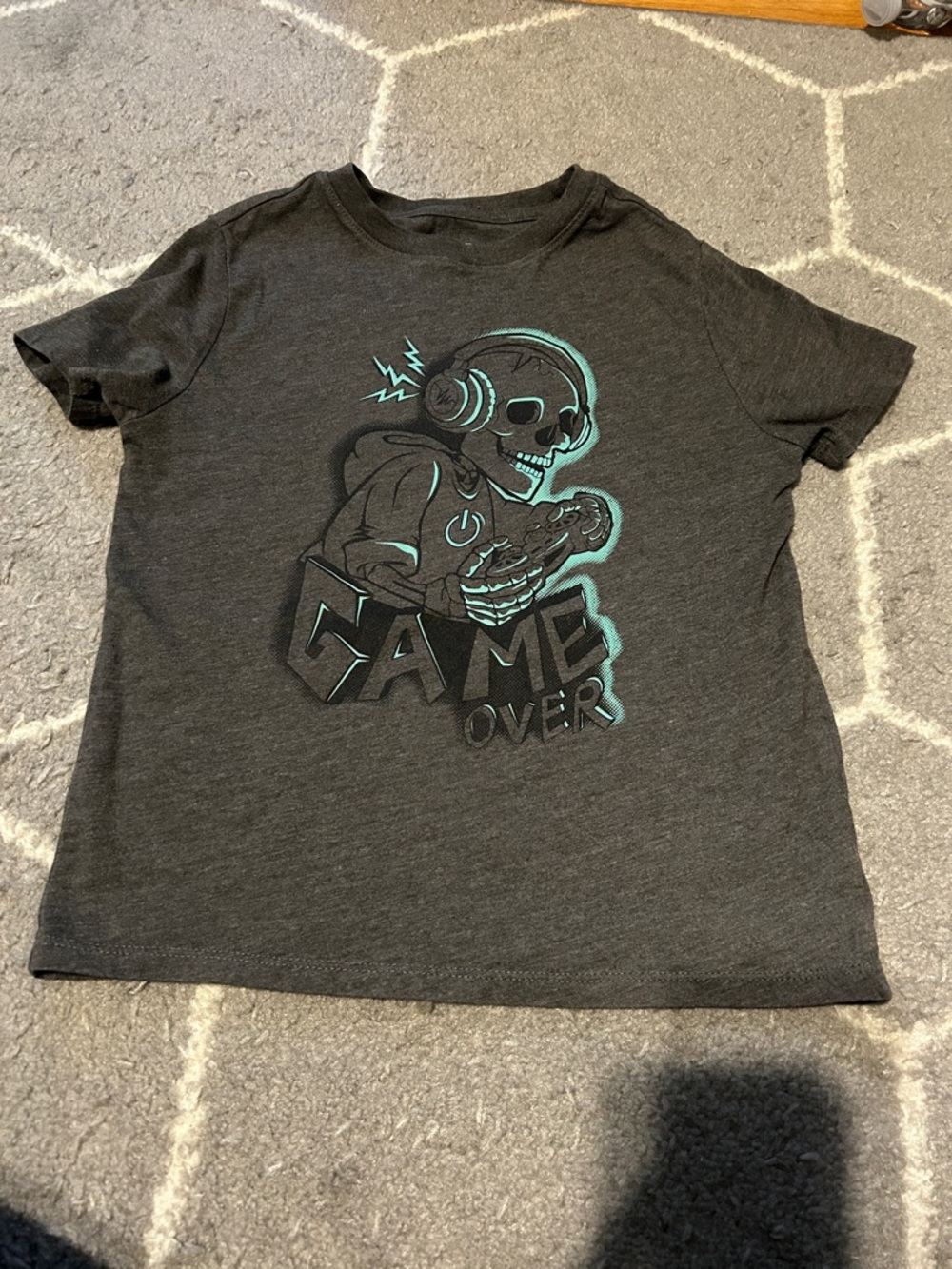 Cat & Jack Dark Gray Tee with Teal Gamer Skull Graphic